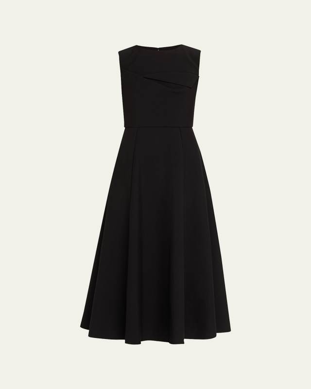 Sleeveless Origami Draped Crepe Midi Dress